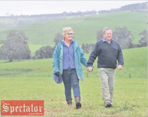 WANDO Bridge cattle farmers Andrew and Juddie Beaton, who are calling for Wannon MP Dan Tehan to change his mind on same-sex marriage, on their farm near Casterton. Photo: JUDY DE MAN.