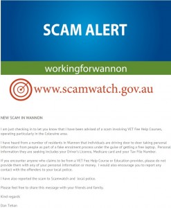a 'Scam Alert' uploaded to Wannon MP Dan Tehan's website on September 10